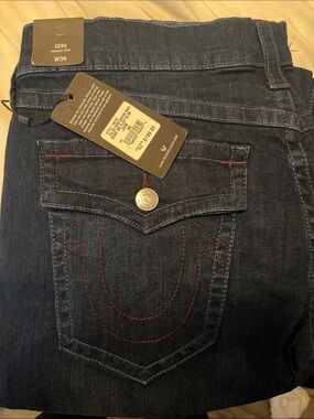 True Religion Men's Slim Jeans - Dark Indigo with Red Stitching
